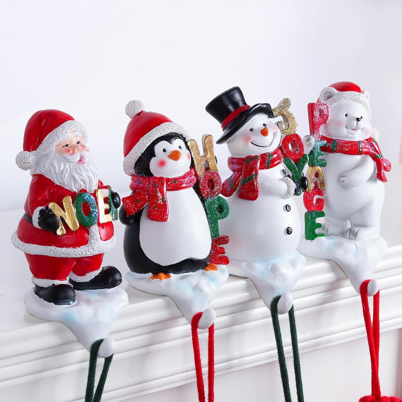 Stocking Holders for Mantle, 3D Stocking Holders, Christmas Stockings Holder Set of 4, Fireplace Stocking Holders Stocking Hanger Hooks for Christmas Mantel Decoration